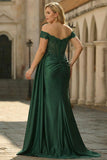Sparkly Dark Green Floral Sheath Plus Size Long Prom Dress with Slit