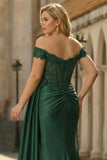 Sparkly Dark Green Floral Sheath Plus Size Long Prom Dress with Slit