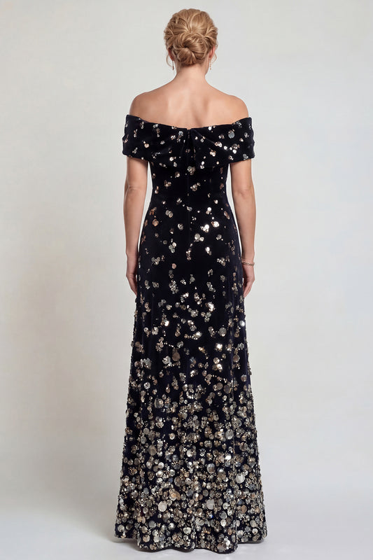 Sparkly Black Silver Velvet Sequin Mermaid Long Mother of the Bride Dress