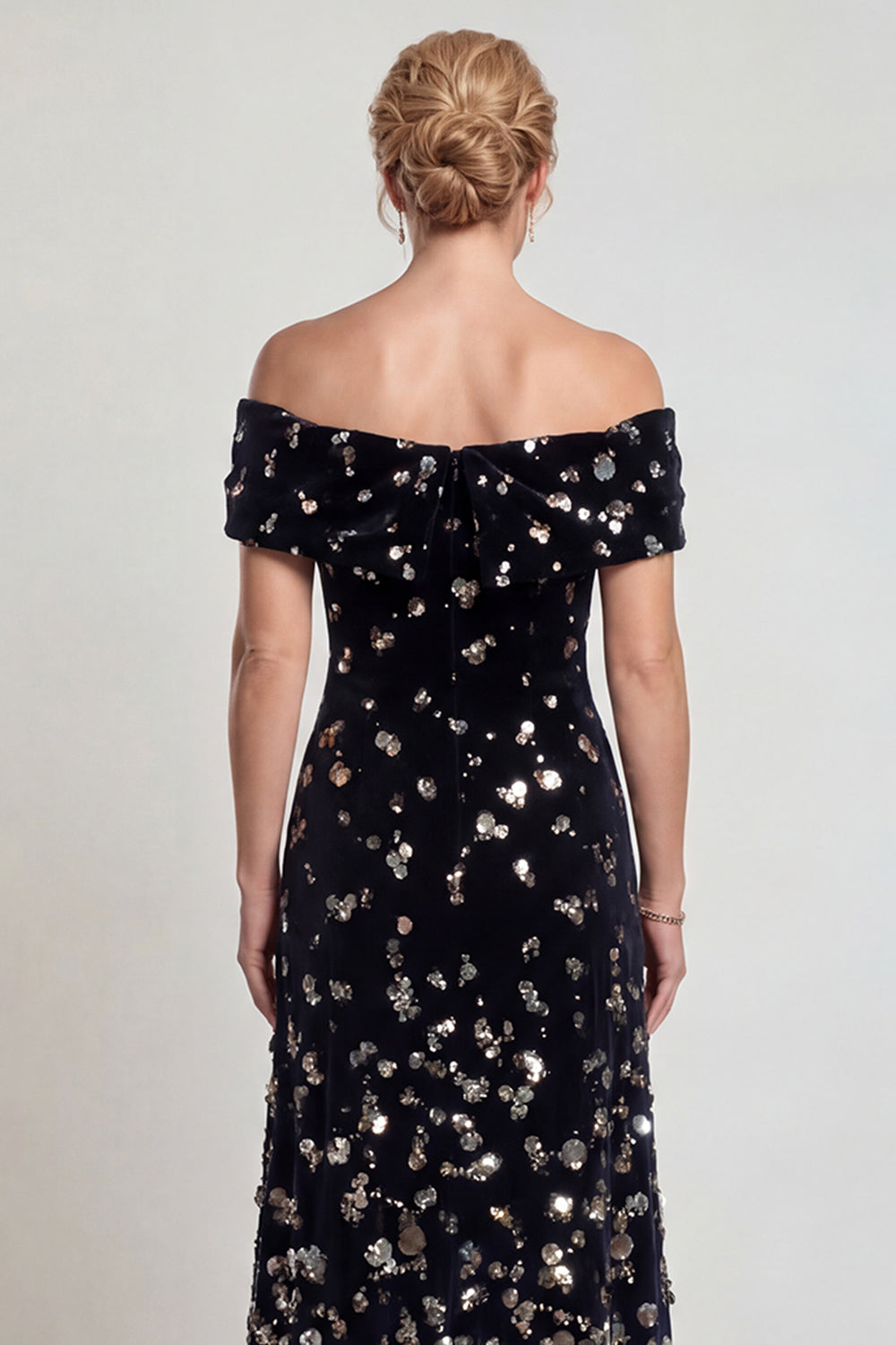 Sparkly Black Silver Velvet Sequin Mermaid Long Mother of the Bride Dress