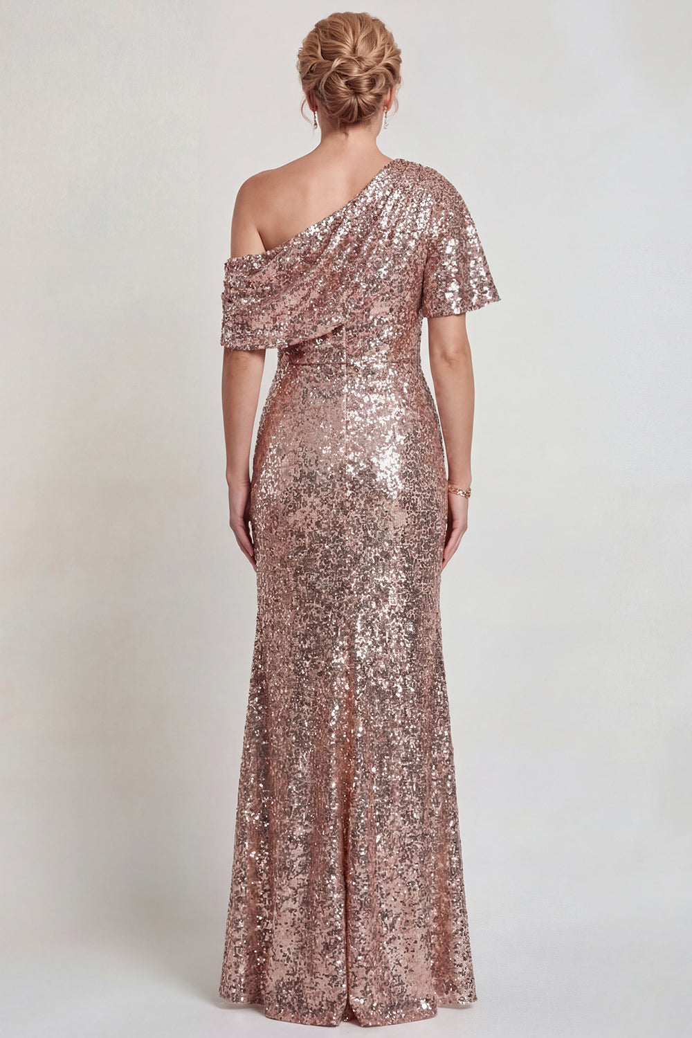 Sparkly Champagne Sequins Mermaid One Shoulder Long Mother of the Bride Dress