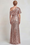 Sparkly Champagne Sequins Mermaid One Shoulder Long Mother of the Bride Dress