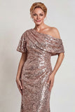 Sparkly Champagne Sequins Mermaid One Shoulder Long Mother of the Bride Dress