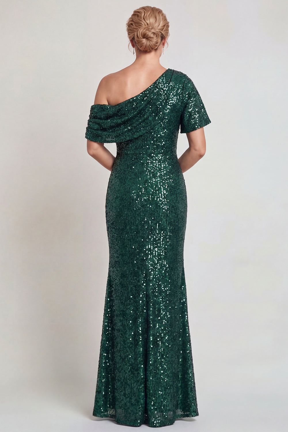 Sparkly Champagne Sequins Mermaid One Shoulder Long Mother of the Bride Dress