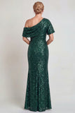 Sparkly Champagne Sequins Mermaid One Shoulder Long Mother of the Bride Dress
