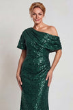 Sparkly Champagne Sequins Mermaid One Shoulder Long Mother of the Bride Dress