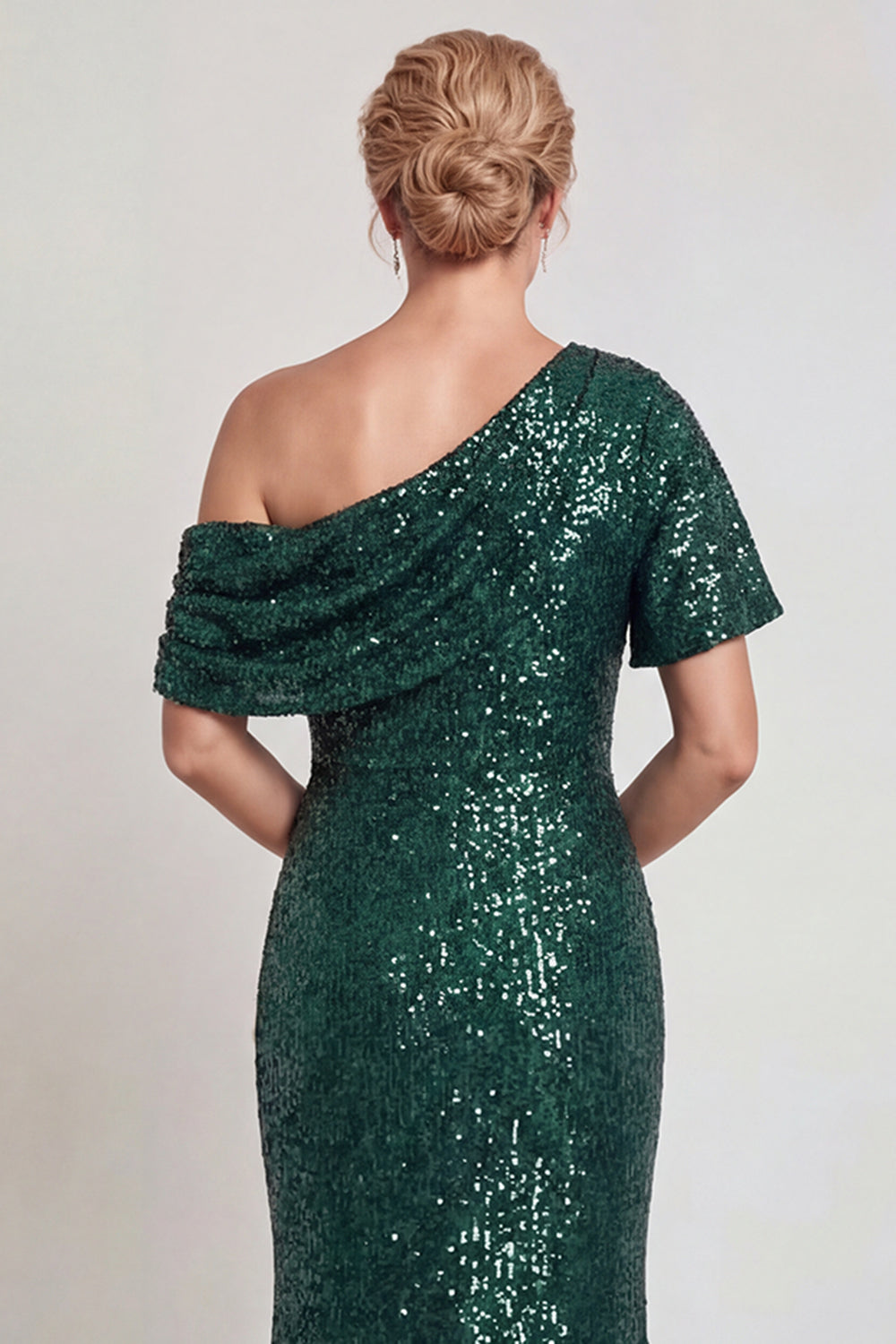 Sparkly Champagne Sequins Mermaid One Shoulder Long Mother of the Bride Dress