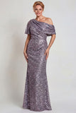 Sparkly Champagne Sequins Mermaid One Shoulder Long Mother of the Bride Dress