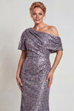 Sparkly Champagne Sequins Mermaid One Shoulder Long Mother of the Bride Dress