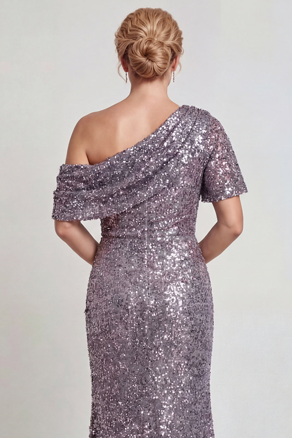 Sparkly Champagne Sequins Mermaid One Shoulder Long Mother of the Bride Dress