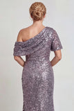 Sparkly Champagne Sequins Mermaid One Shoulder Long Mother of the Bride Dress