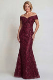 Sparkly Navy Sequins Mermaid Off The Shoulder Long Mother of the Bride Dress