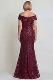 Sparkly Navy Sequins Mermaid Off The Shoulder Long Mother of the Bride Dress