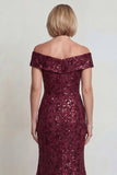 Sparkly Navy Sequins Mermaid Off The Shoulder Long Mother of the Bride Dress