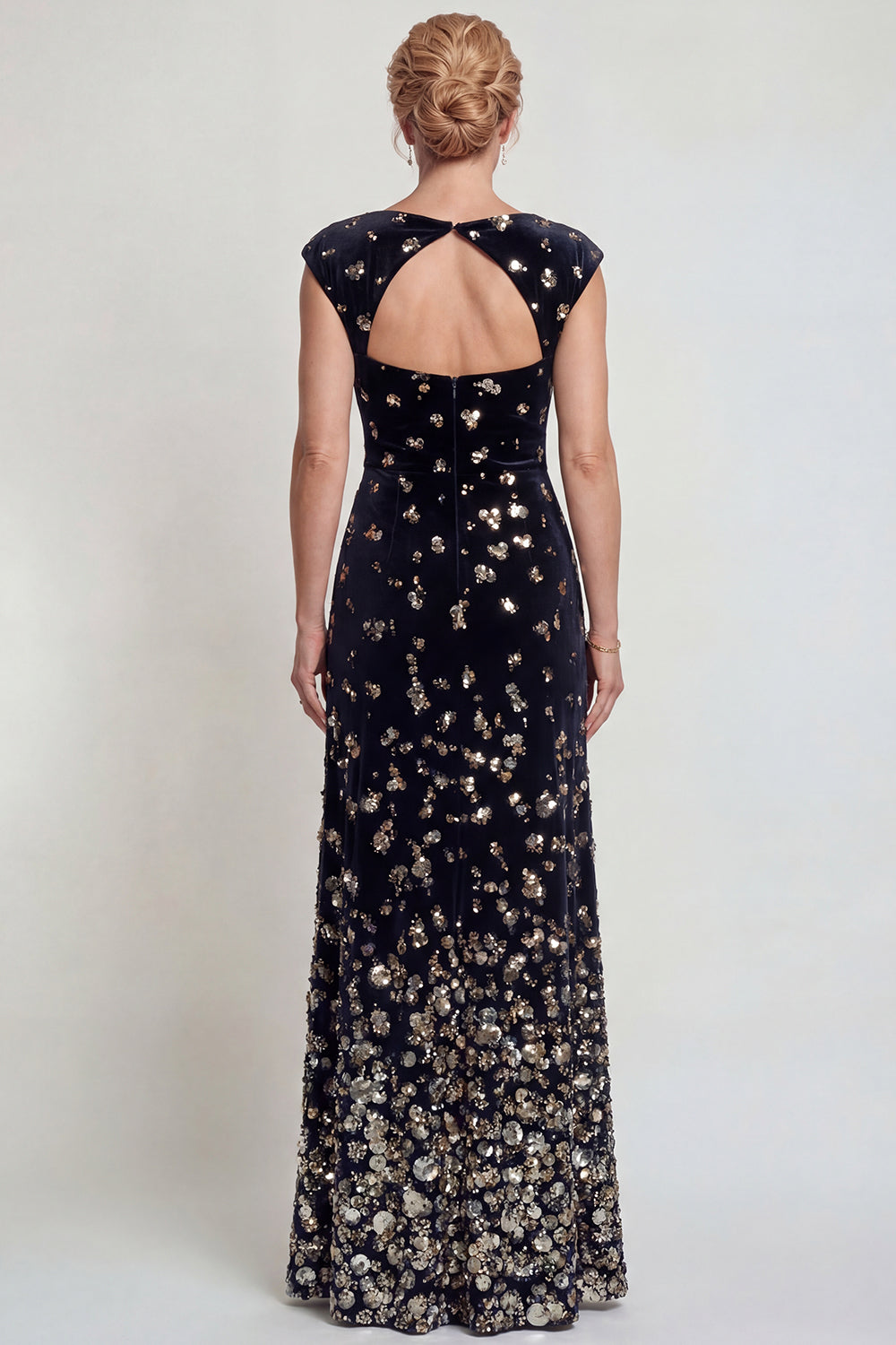 Sparkly Black Silver Mermaid Velvet Sequin Long Mother of the Bride Dress with Slit