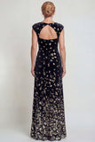 Sparkly Black Silver Mermaid Velvet Sequin Long Mother of the Bride Dress with Slit