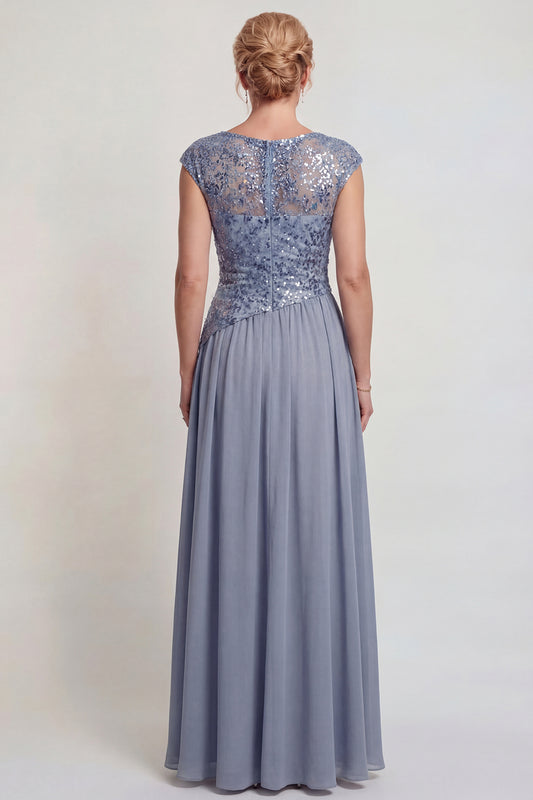 Sparkly Grey Blue A Line Sequin Long Mother of the Bride Dress with Slit