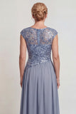 Sparkly Grey Blue A Line Sequin Long Mother of the Bride Dress with Slit