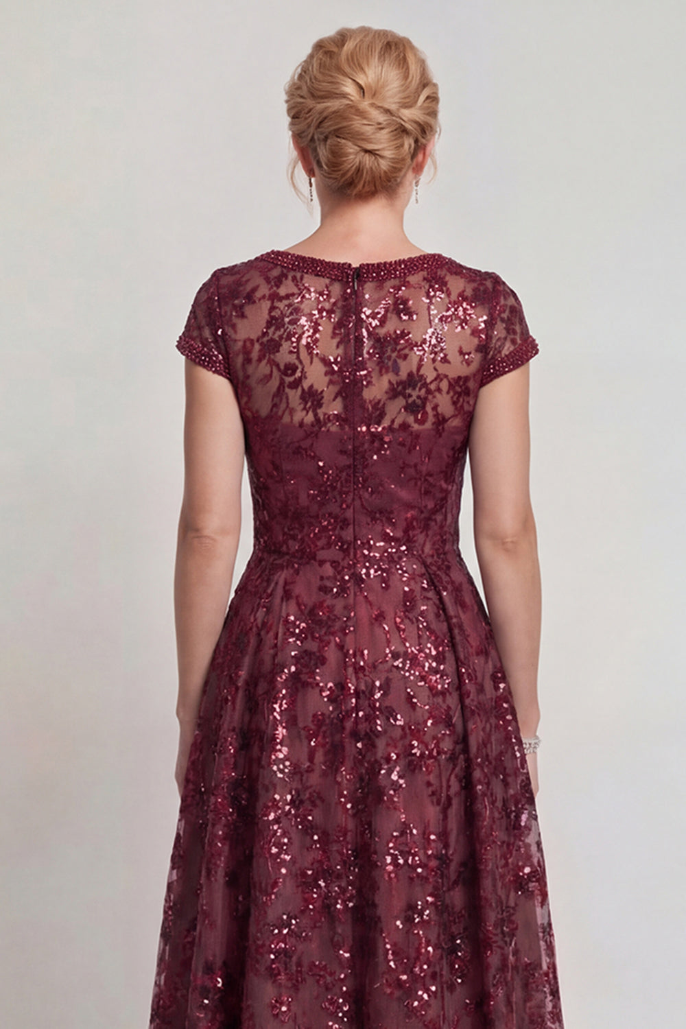 Sparkly Navy Sequins Boat Neck A Line Long Mother of the Bride Dress with Sleeves