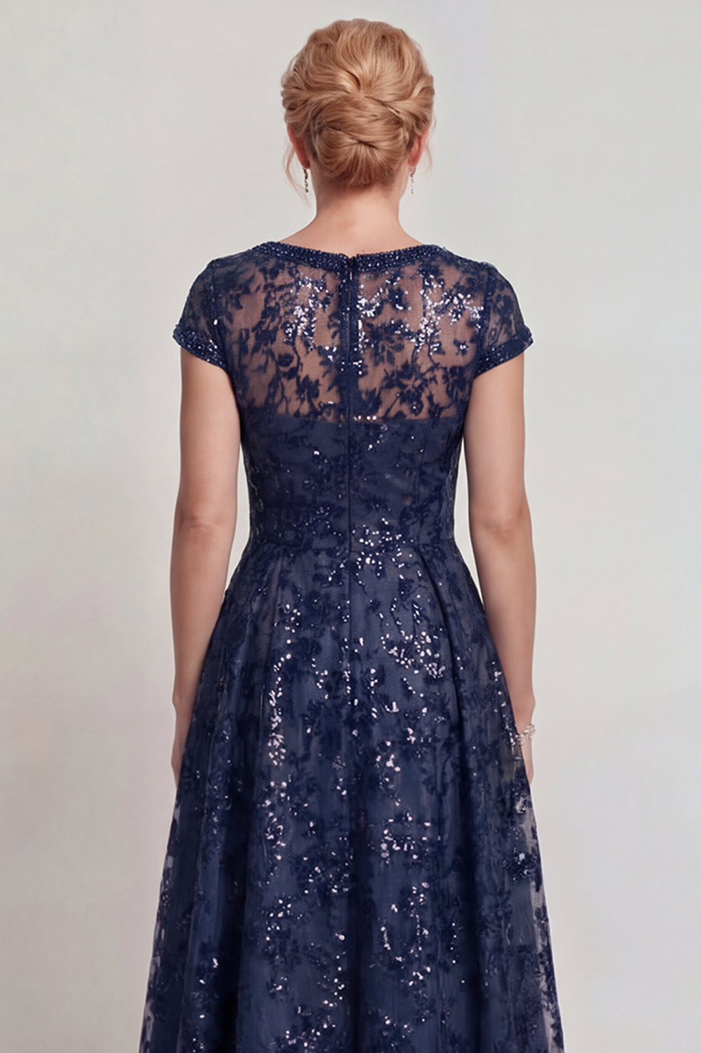 Zapaka Women Sparkly Burgundy Mother of the Bride Dress Appliqued A-Line Wedding Guest Dress, Navy / US12