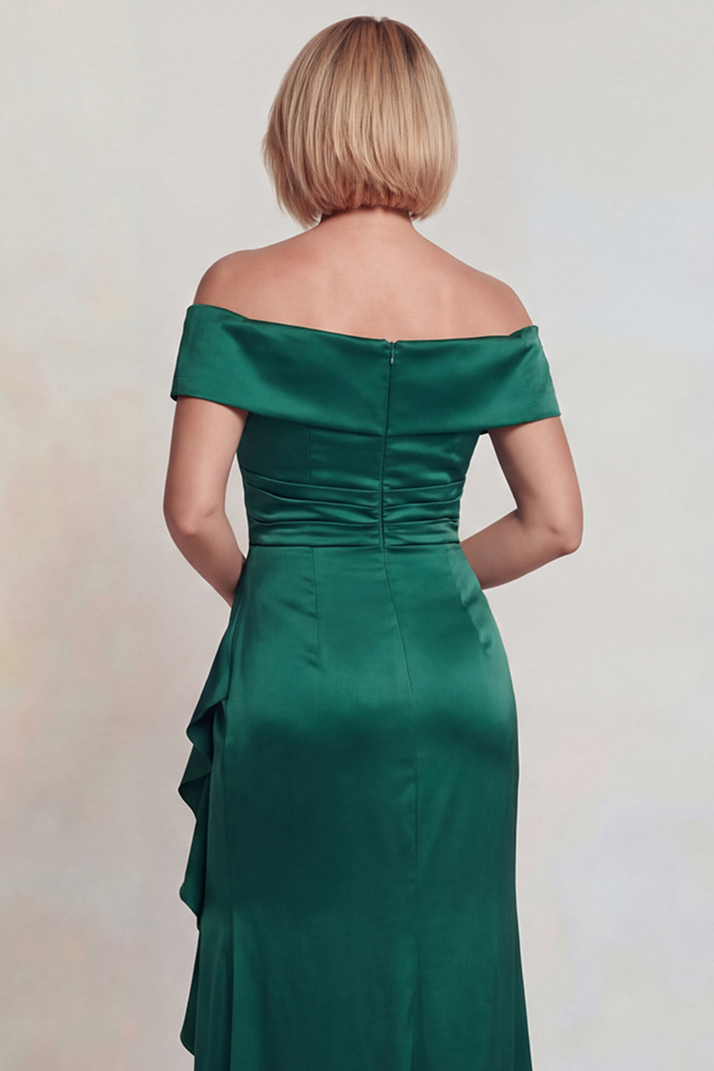 Dark Green Satin Off the Shoulder Long Mother of the Bride Dress with Slit