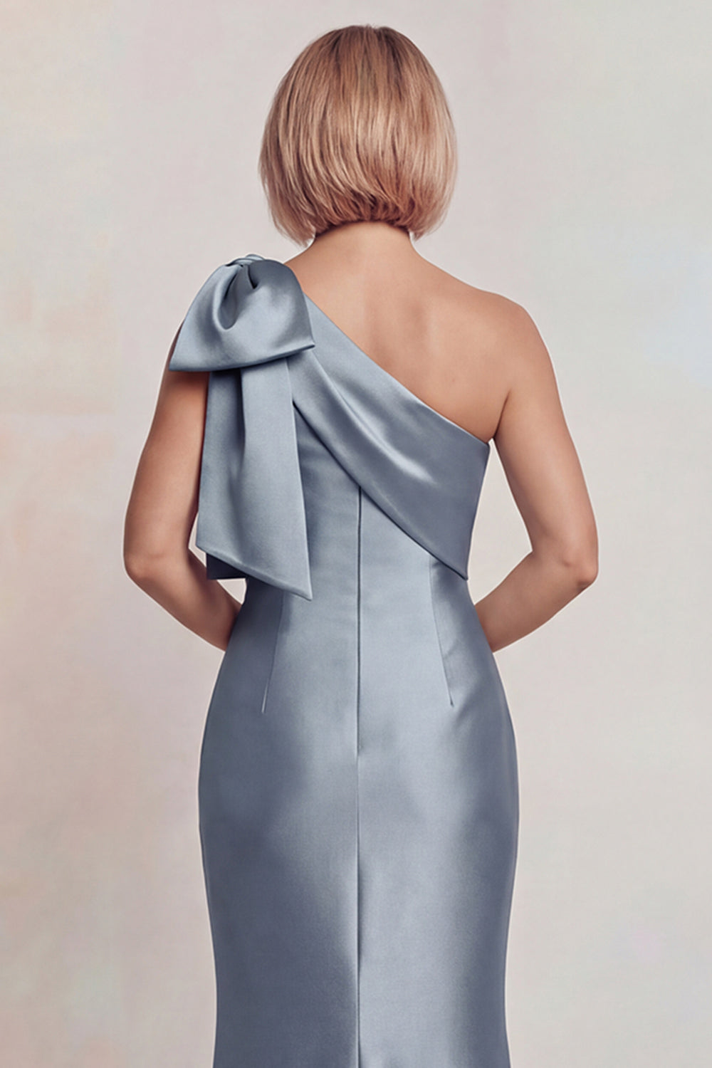 Grey Satin One Shoulder Mermaid Long Mother of the Bride Dress with Bow