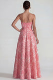 Blush Sweetheart Jacquard Floral A Line Long Wedding Guest Dress with Slit