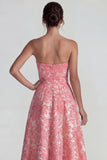 Blush Sweetheart Jacquard Floral A Line Long Wedding Guest Dress with Slit