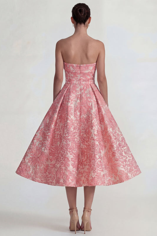 A Line Blush Jacquard Long Floral Wedding Guest Dress