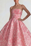 A Line Blush Jacquard Long Floral Wedding Guest Dress