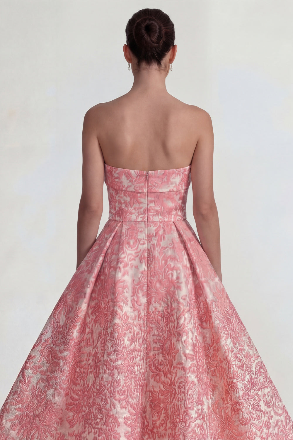 A Line Blush Jacquard Long Floral Wedding Guest Dress