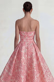 A Line Blush Jacquard Long Floral Wedding Guest Dress