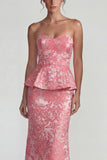 Sweetheart Mermaid Blush Jacquard Floral Long Wedding Guest Dress