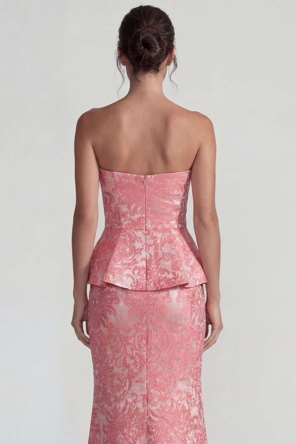 Sweetheart Mermaid Blush Jacquard Floral Long Wedding Guest Dress