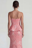 Sweetheart Mermaid Blush Jacquard Floral Long Wedding Guest Dress