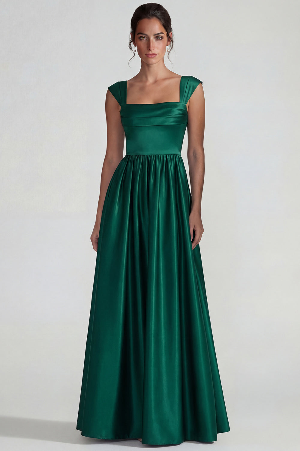 Zapakasa Women Dark Green A Line Long Wedding Guest Dress Square Neck