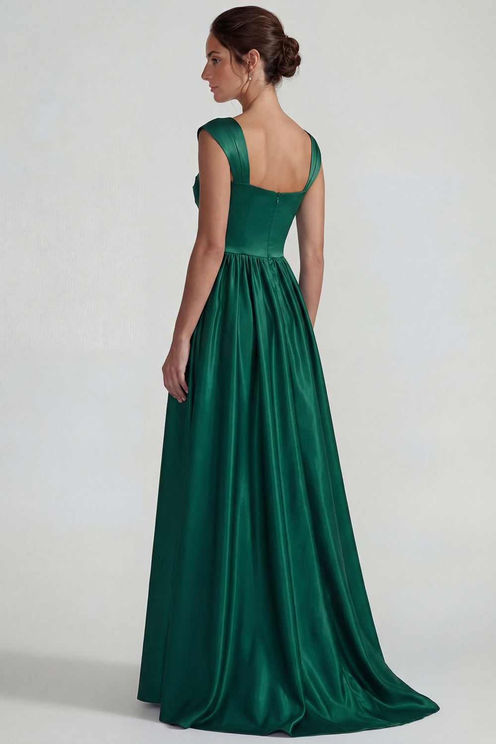 Dark Green A Line Satin Square Neck Long Wedding Guest Dress