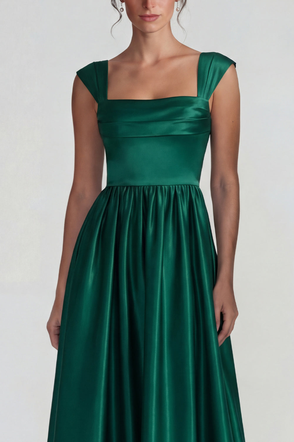 Zapakasa Women Dark Green A Line Long Wedding Guest Dress Square Neck