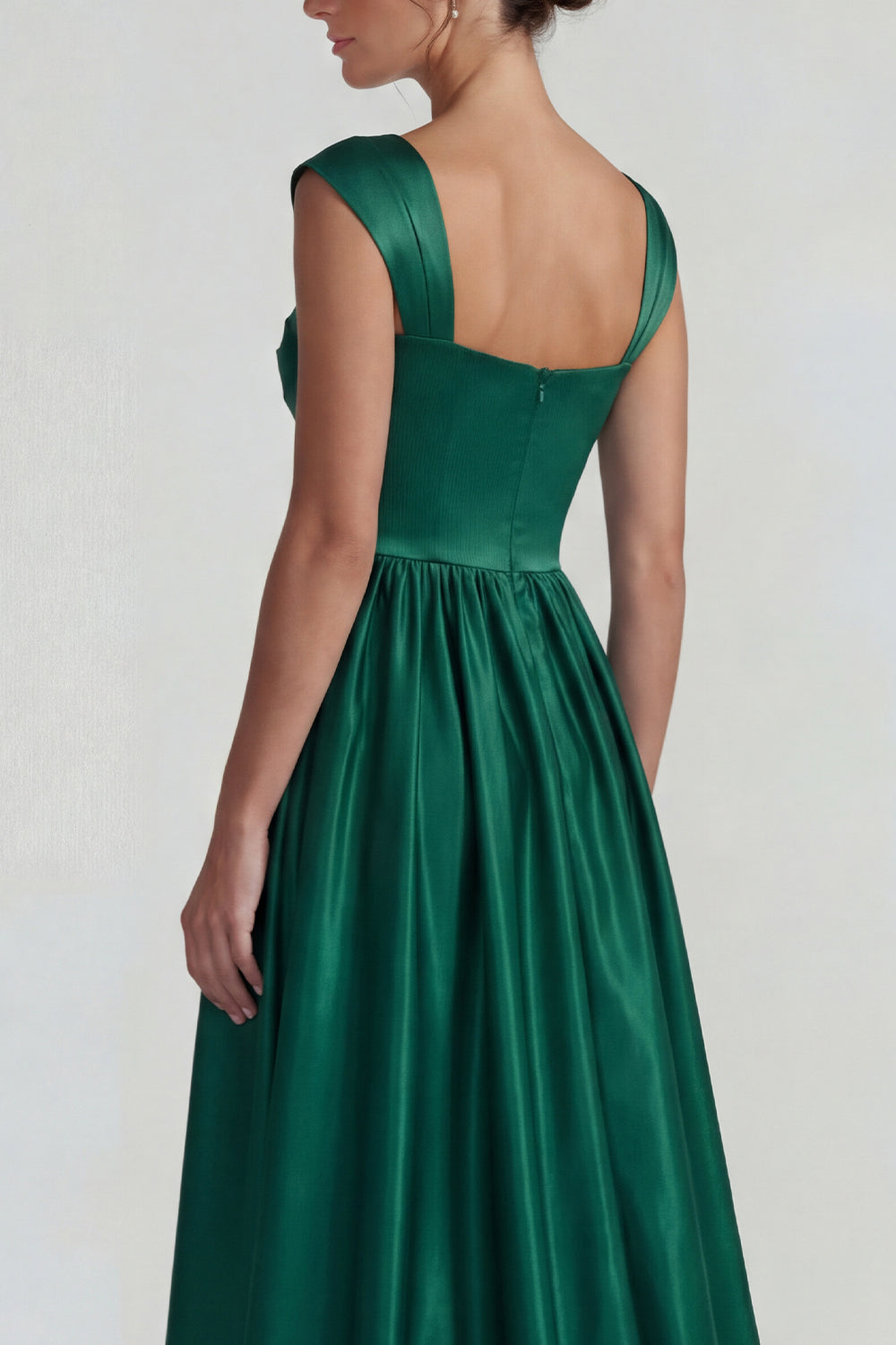Dark Green A Line Satin Square Neck Long Wedding Guest Dress