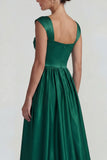 Dark Green A Line Satin Square Neck Long Wedding Guest Dress