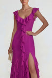 Dark Purple Mermaid Ruffled Long Wedding Guest Dress with Slit