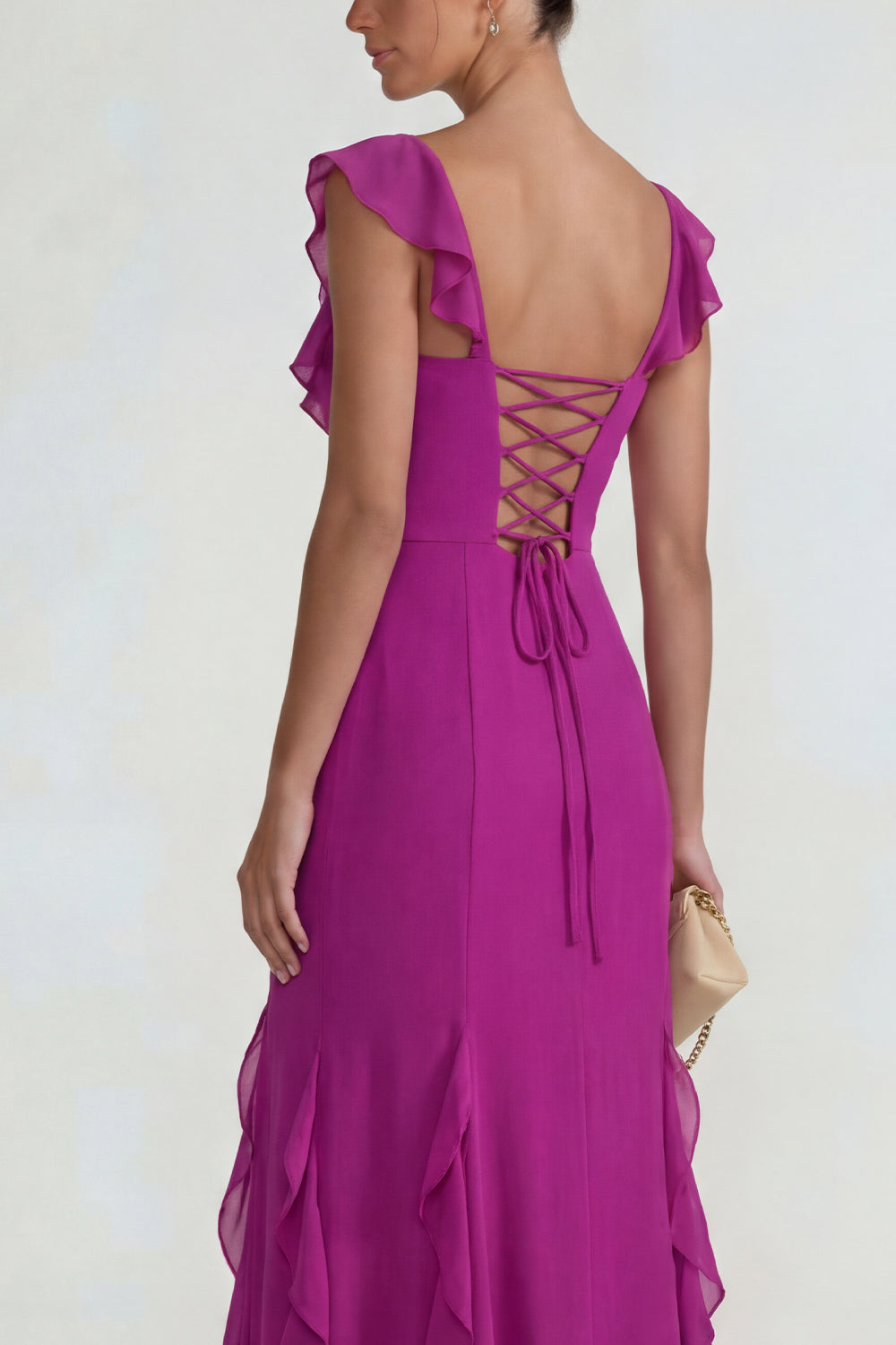 Dark Purple Mermaid Ruffled Long Wedding Guest Dress with Slit