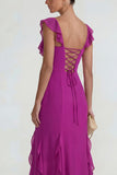 Dark Purple Mermaid Ruffled Long Wedding Guest Dress with Slit