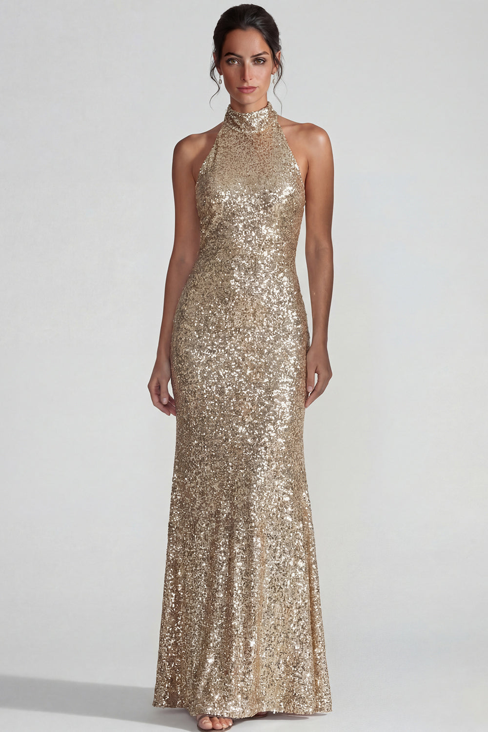 Fuchsia High Neck Sparkly Sequin Mermaid Long Formal Dress