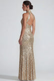 Fuchsia High Neck Sparkly Sequin Mermaid Long Formal Dress