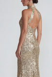 Fuchsia High Neck Sparkly Sequin Mermaid Long Formal Dress