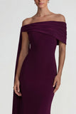 Burgundy Off the Shoulder Mermaid Long Wedding Guest Dress with Side Cape