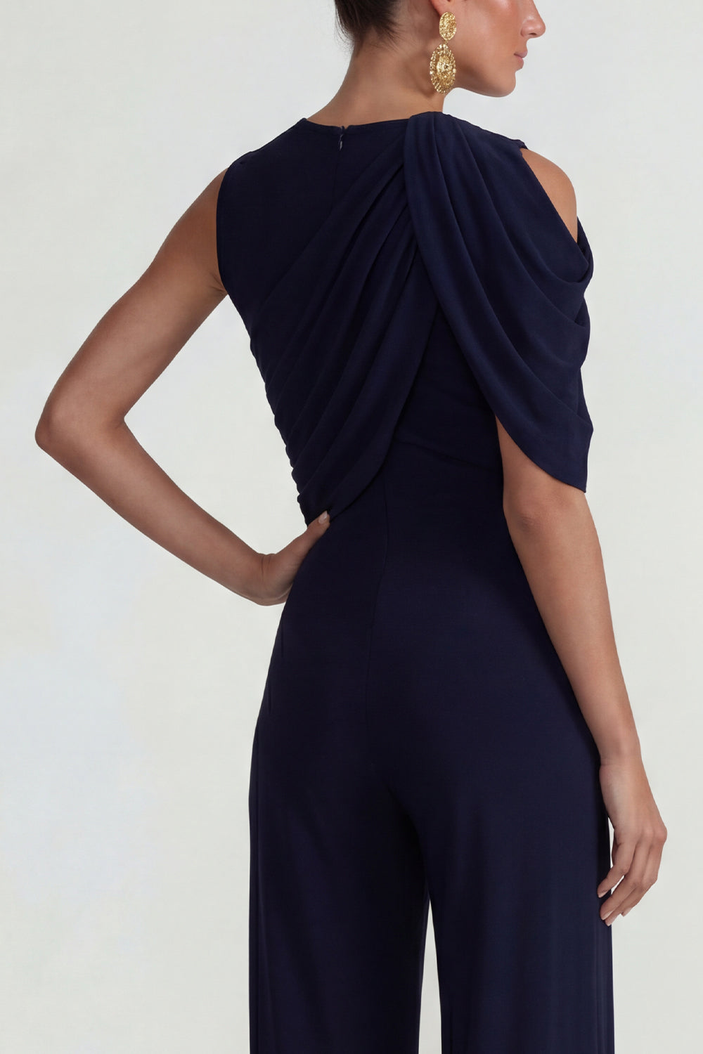 Navy Round Neck Wide Leg Wedding Guest Jumpsuits