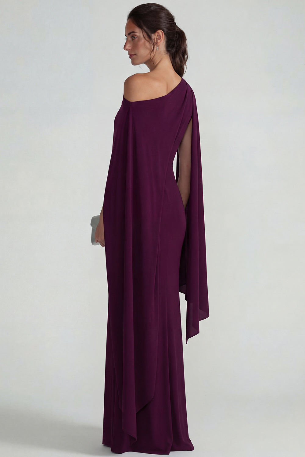 Burgundy One Shoulder Mermaid Long Wedding Guest Dress with Cape