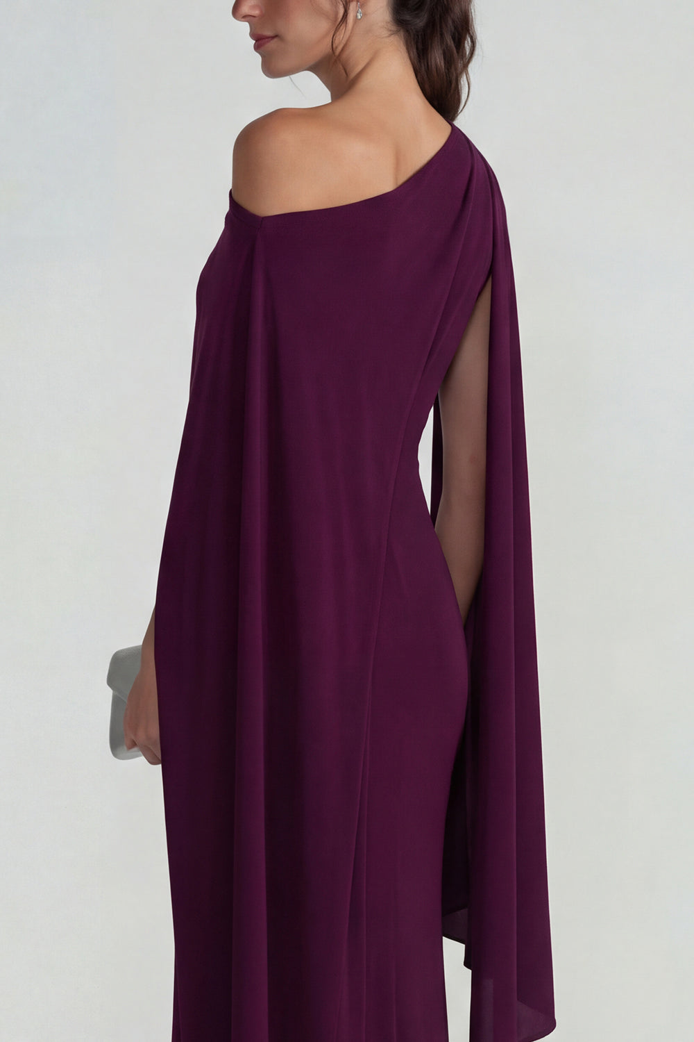 Burgundy One Shoulder Mermaid Long Wedding Guest Dress with Cape